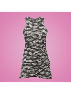 Ladies Shades Of Gray Camo Sleeveless Soft Dress Wrapped and Ruched Size Small
